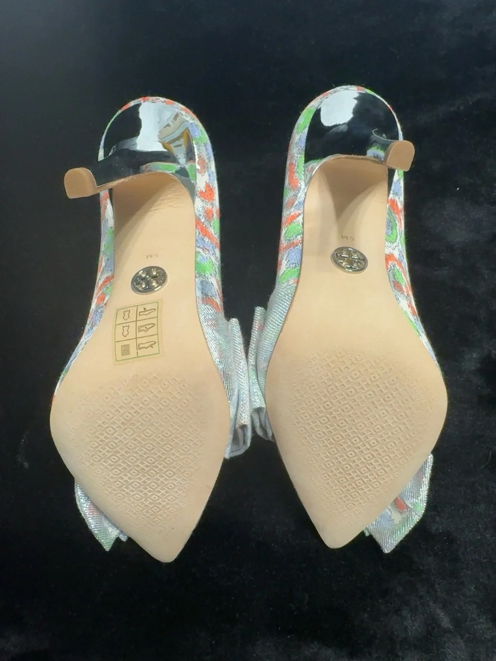 Tory Burch Clara Floral Metallic Bow d’Orsay Pumps Heels Size 5M Style 56255